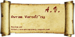 Avram Varsány névjegykártya